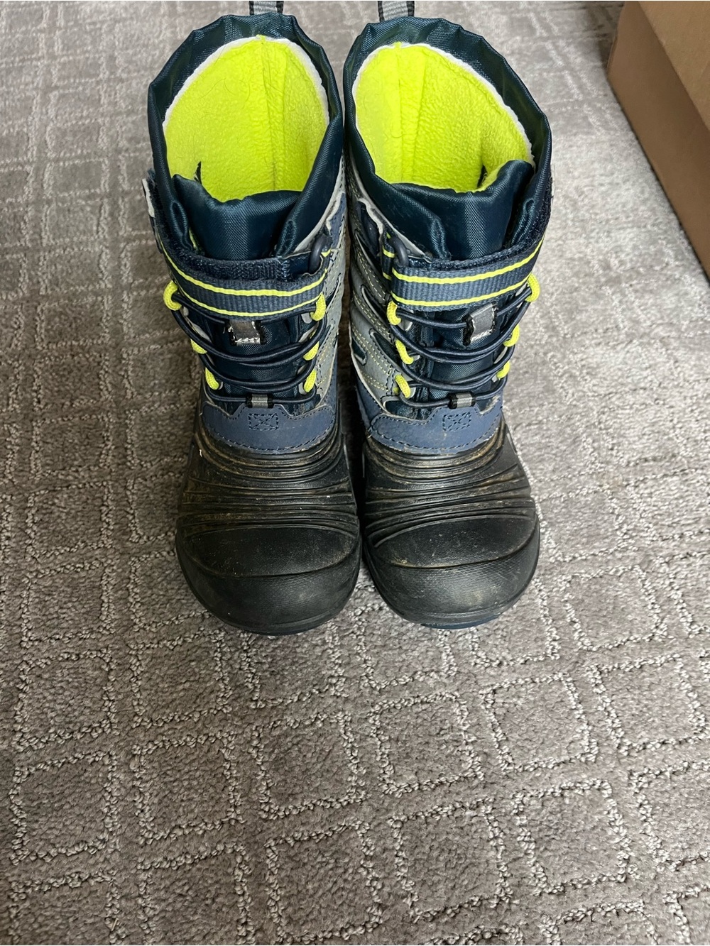 Kids Merrell Navy and Neon Green Winter Boots - Comfortable Waterproof Snow Boot